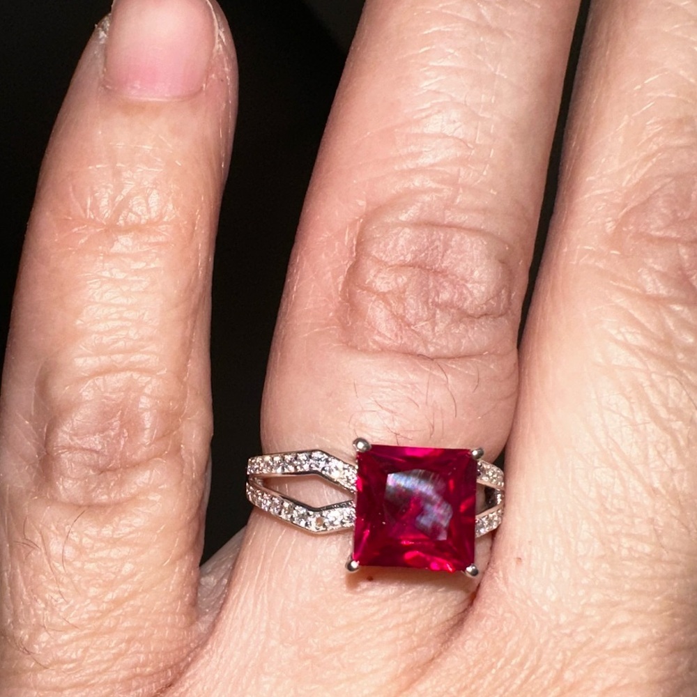Lab Ruby Square Stone With Lab Diamonds Size 7 St… - image 4